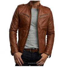 Nouveau blouson en cuir design unisexe brun beige